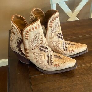 Ariat Tan and Brown Embroidered Western Ankle Booties